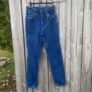 Sierra West‎ Women's Blue Denim Jeans Rose Floral Embroidery High Waisted Size 9